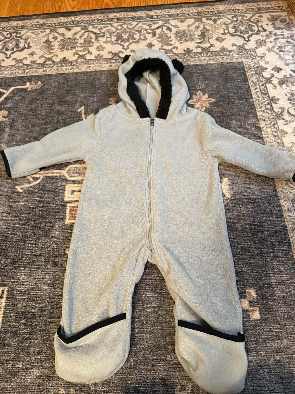 Cuddle Club Fleece Pramsuit Size 6-12 Months Gray Bear Ears Hooded